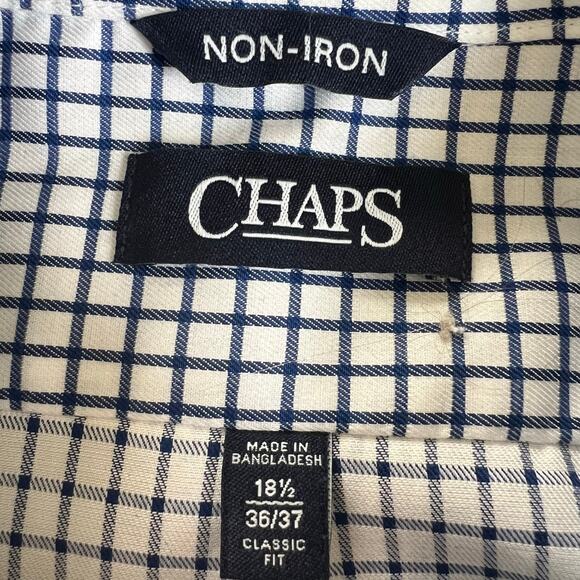 Chaps Men's Button Down Dress Shirt Size XL Blue & White Long Sleeve 18.5 Neck - Picture 5 of 6